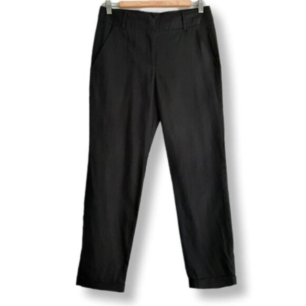 SANDRA ANGELOZZI Linen Blend Light Dress Ankle Pants Black Sz S | Eur 36